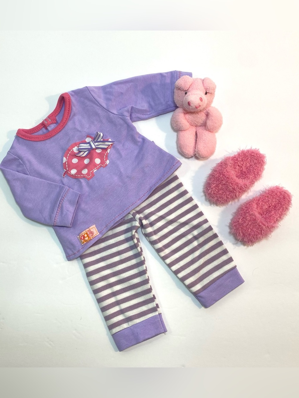 Our Generation 18” Doll Clothes Morning Noon Nighty Piggy Pajamas Slippers Plush